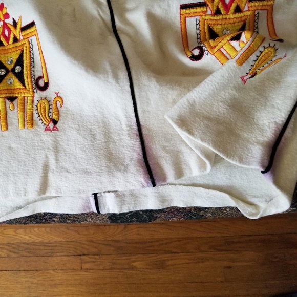 Unique, felted wool, long skirt,  Aztec-style embroidery & mirrors, handmade - Picture 4 of 5